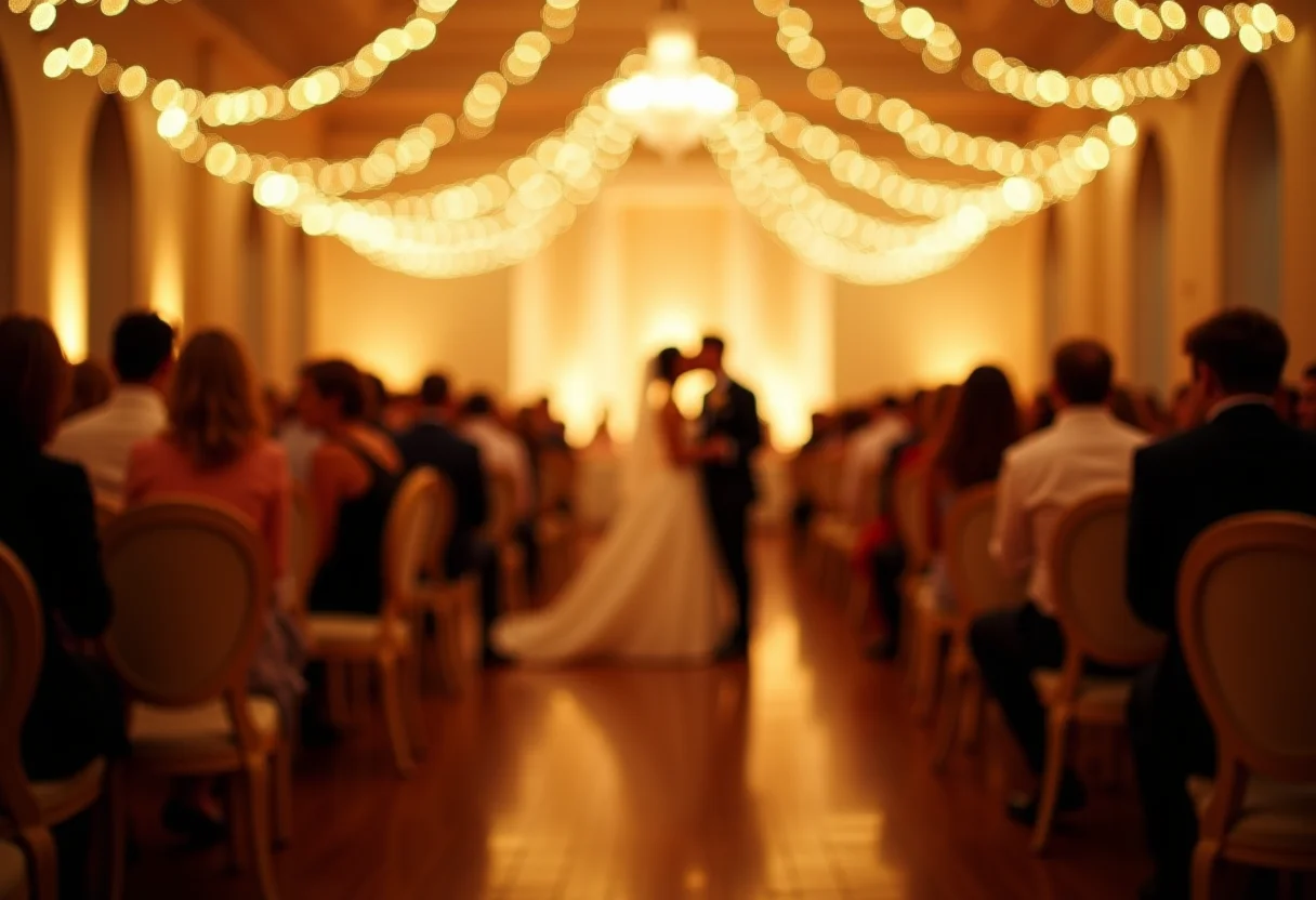 Recepção de casamento luxuosa com convidados celebrando