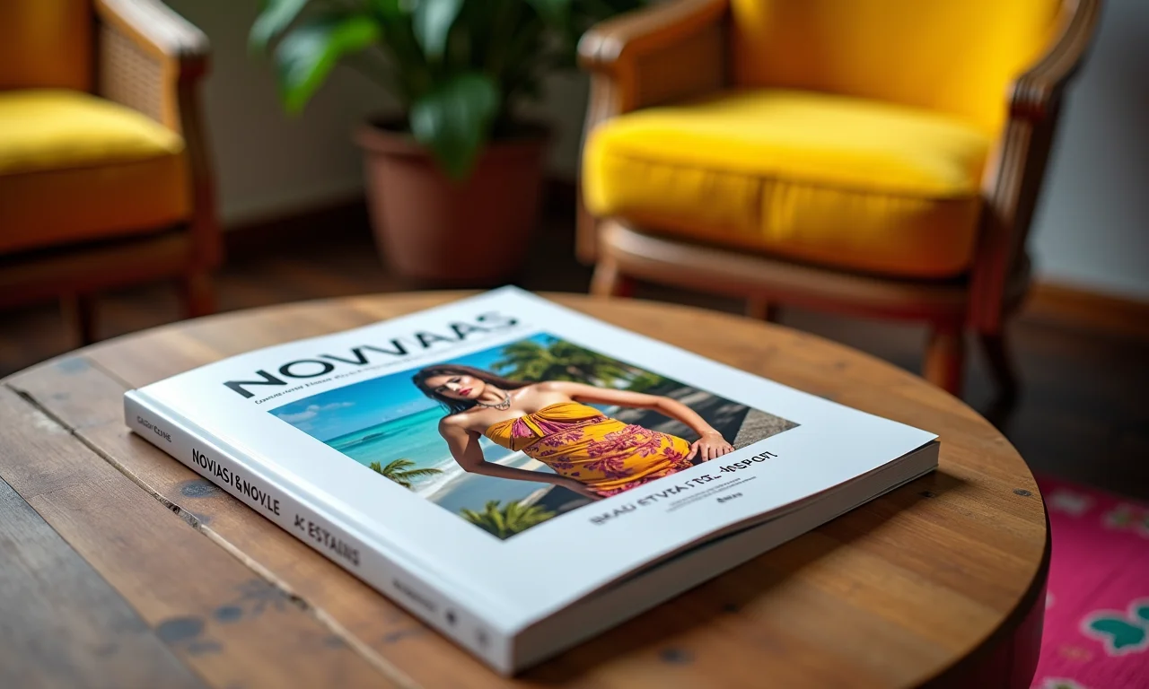 Revista Noivas & Noivos exibida em mesa de centro.