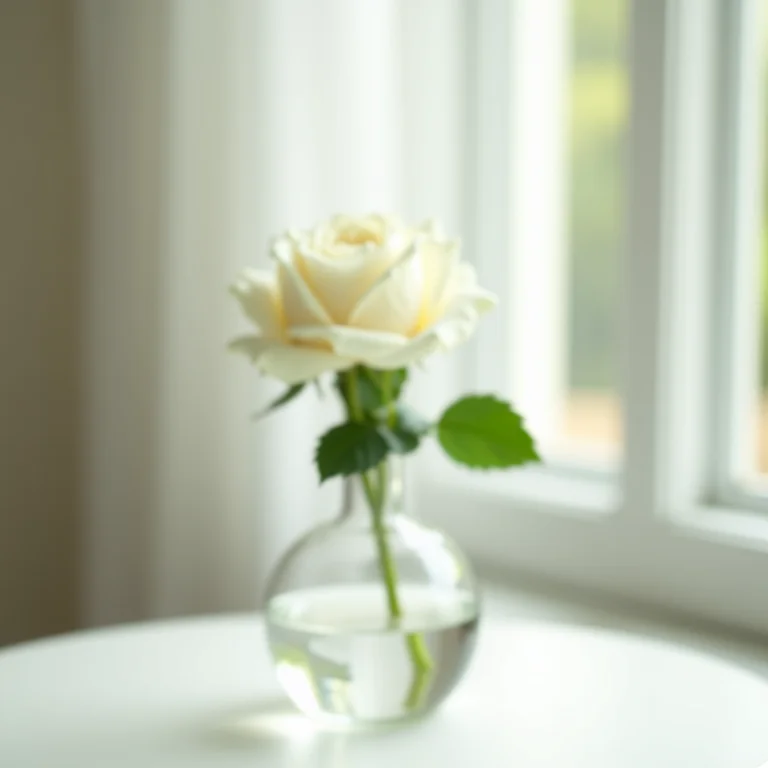 Rosa branca solitária em um vaso de vidro, simbolizando economia inteligente.