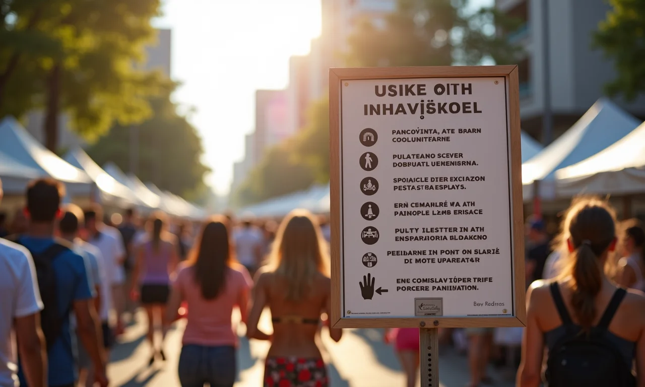 Sinalização adequada em evento, com informações claras e visíveis.