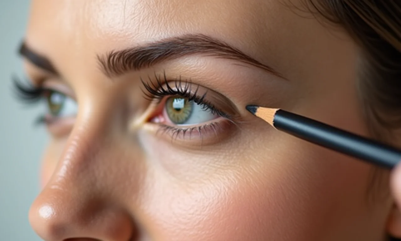 Sobrancelhas sendo moldadas com lápis.
