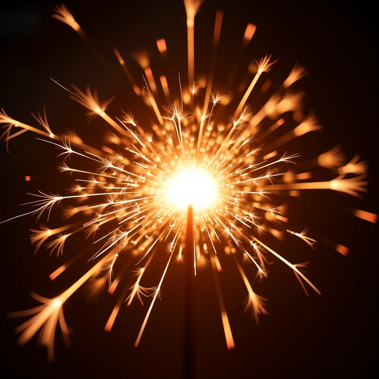 Sparkles de aço carbono queimando, criando uma chuva de faíscas.