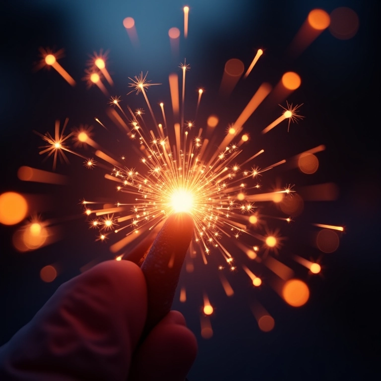 Sparkles de titânio queimando com cores vibrantes.