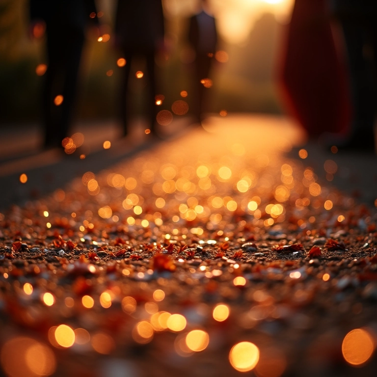 Sparkles espalhados no chão, criando um efeito de tapete brilhante.