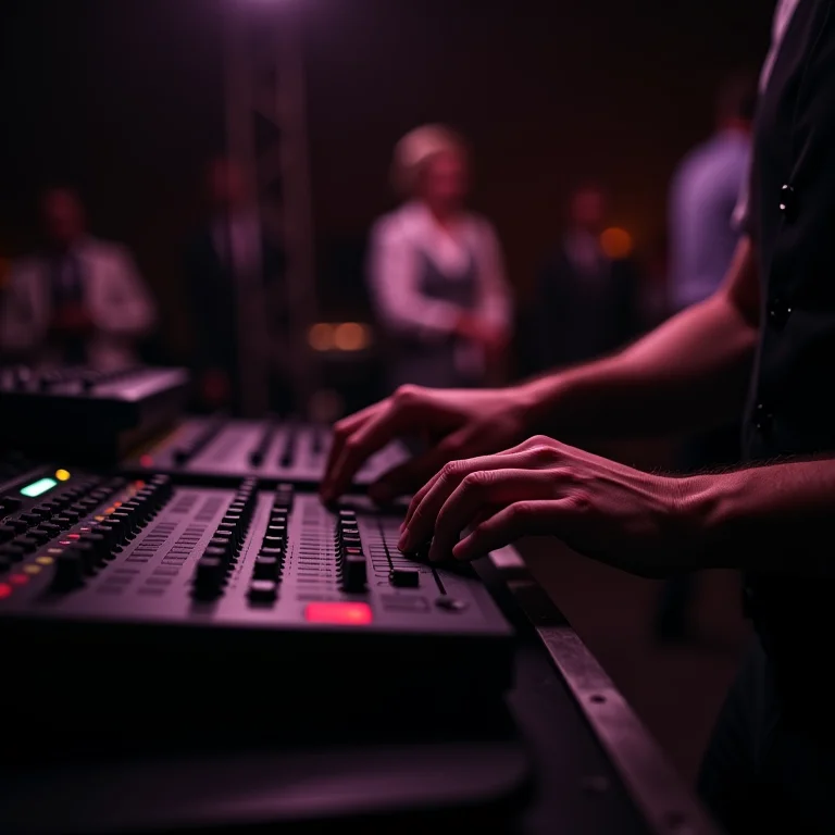 Técnico de som ajustando equipamentos em casamento.
