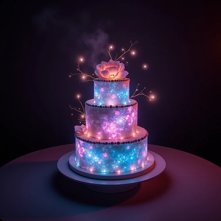 Tecnologia e interatividade em um bolo de casamento moderno.