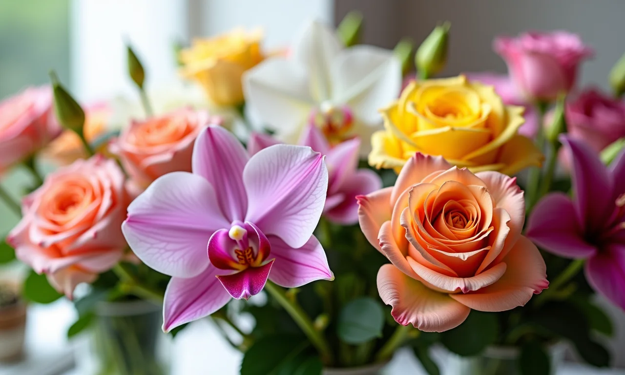 Tipos de flores para buquês de casamento: rosas, orquídeas, lírios e cores vibrantes.