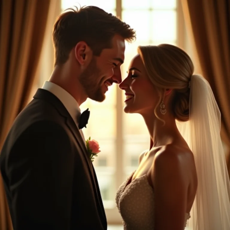 Troca de olhares apaixonados entre os noivos durante o first look.