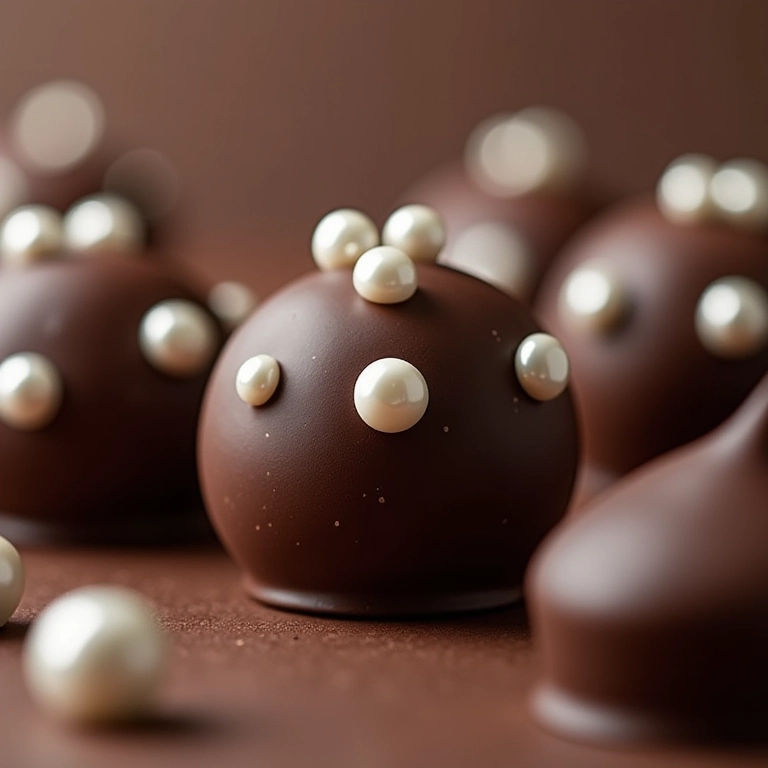 Trufas decoradas com pérolas comestíveis.