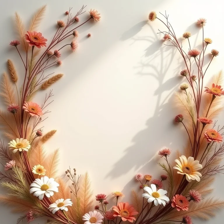 Variedade de flores secas em um enquadramento criativo.