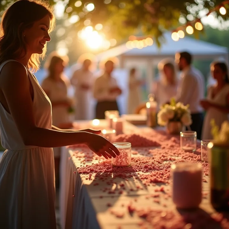 Vendedor de confetes biodegradáveis em uma feira de casamento.