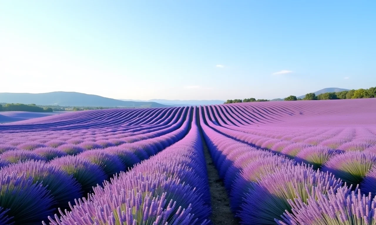 Vista aérea dos campos de lavanda em flor na Provence.