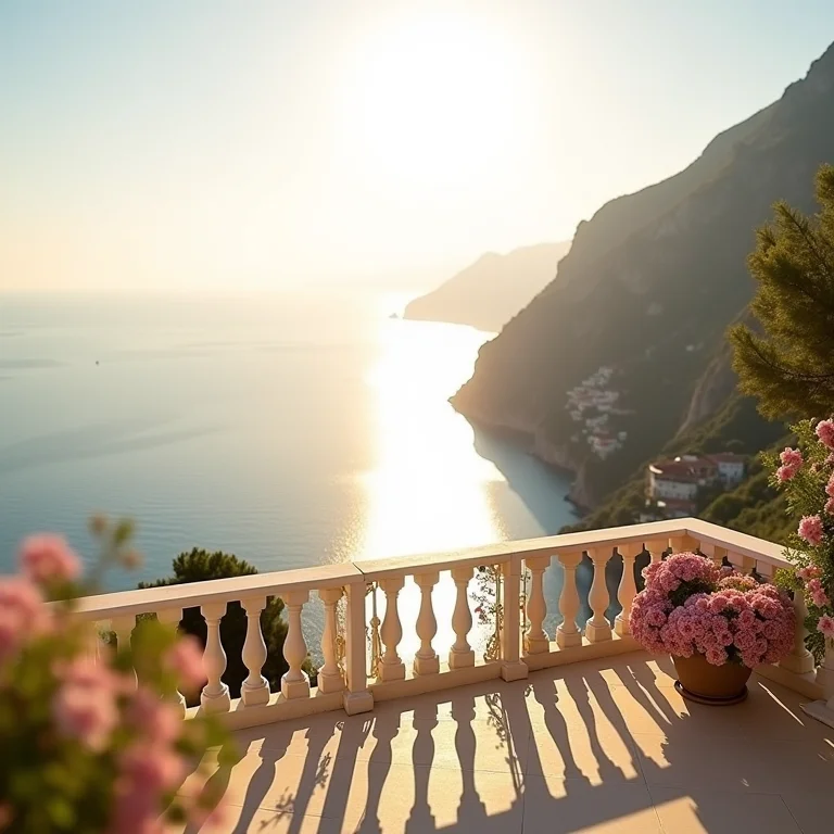 Vista de uma villa isolada com vista para a Costa Amalfitana.