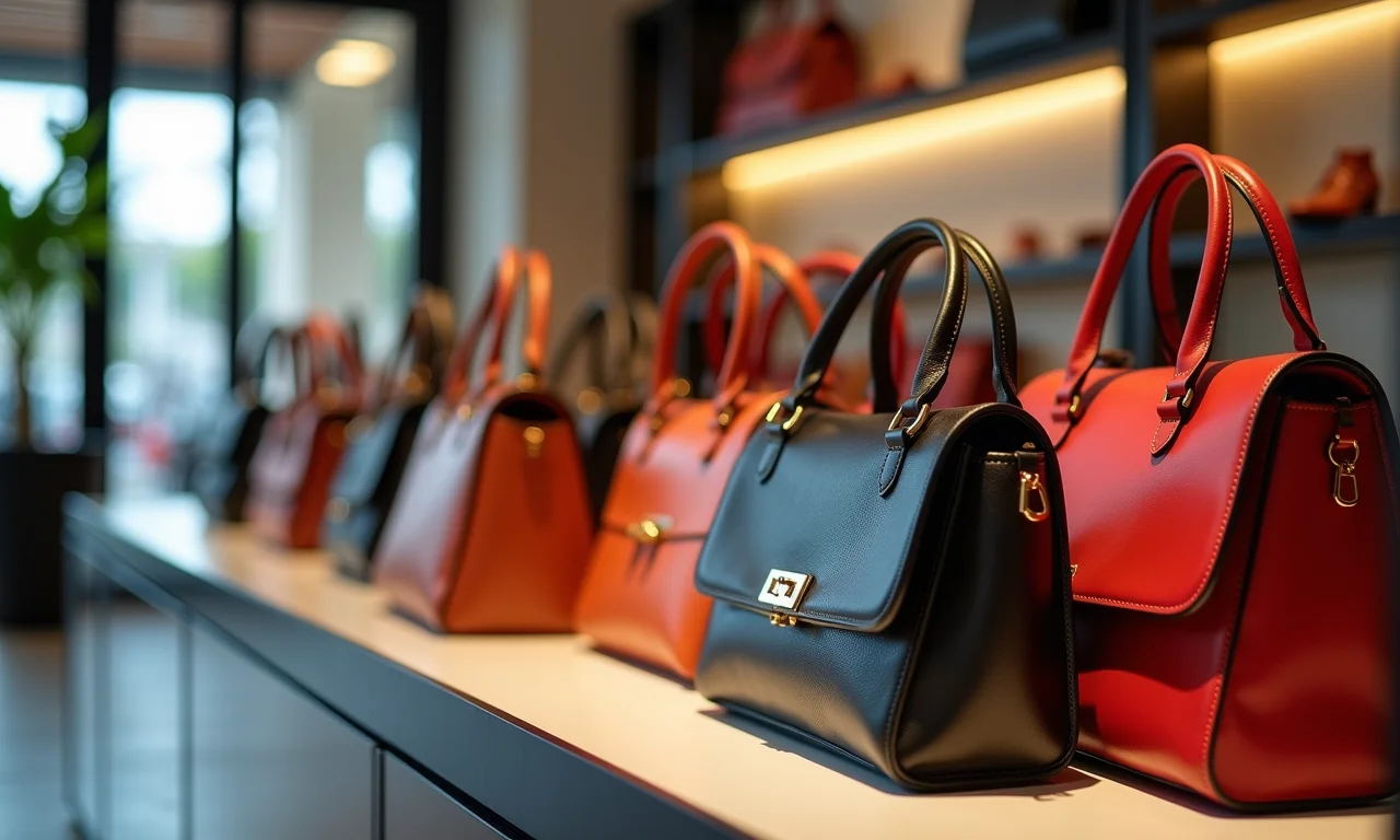 Vitrine com diversas bolsas elegantes para mães de noiva.