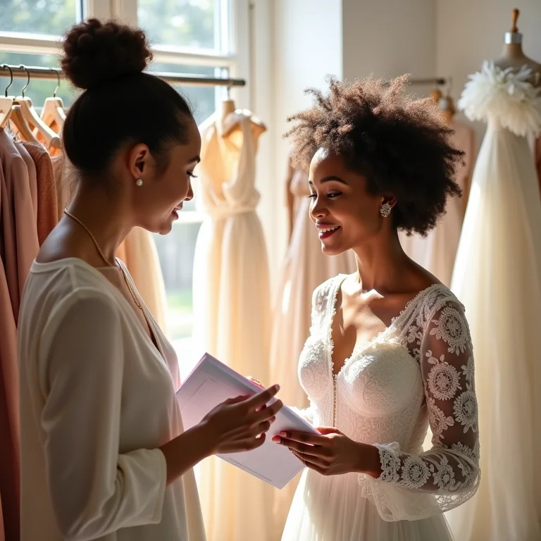 Wedding planner e noiva escolhendo detalhes do casamento